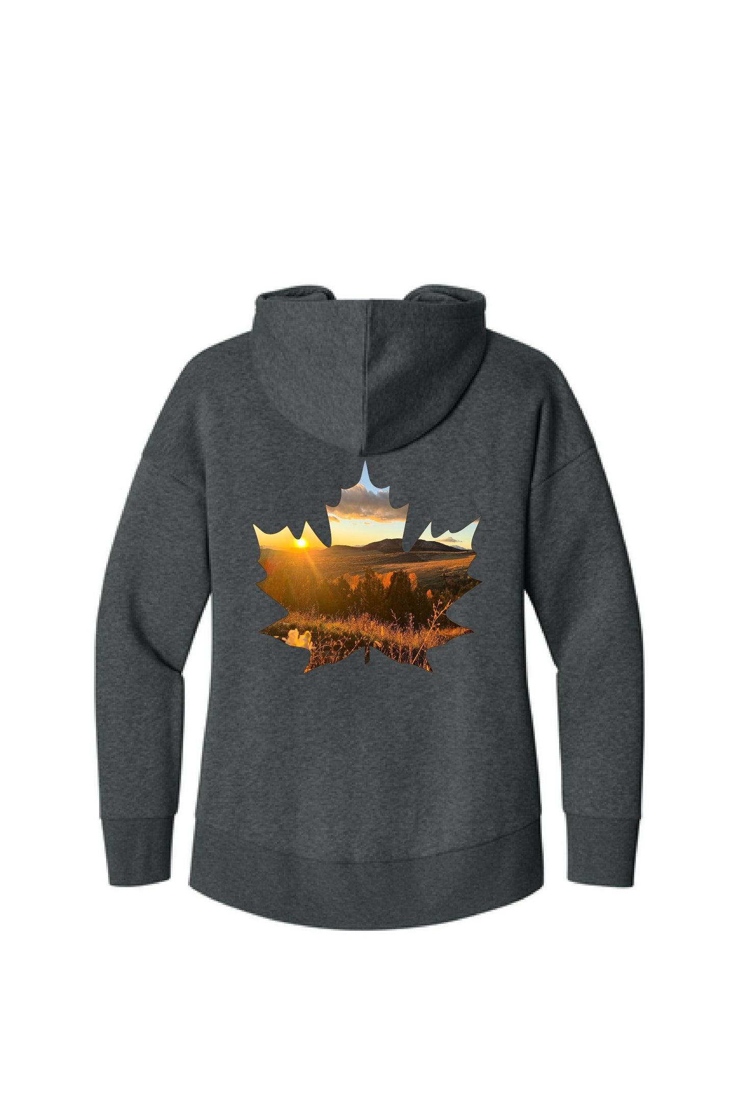 Ladies fit Mountain Maple Leaf Sunset Zip Hoodie