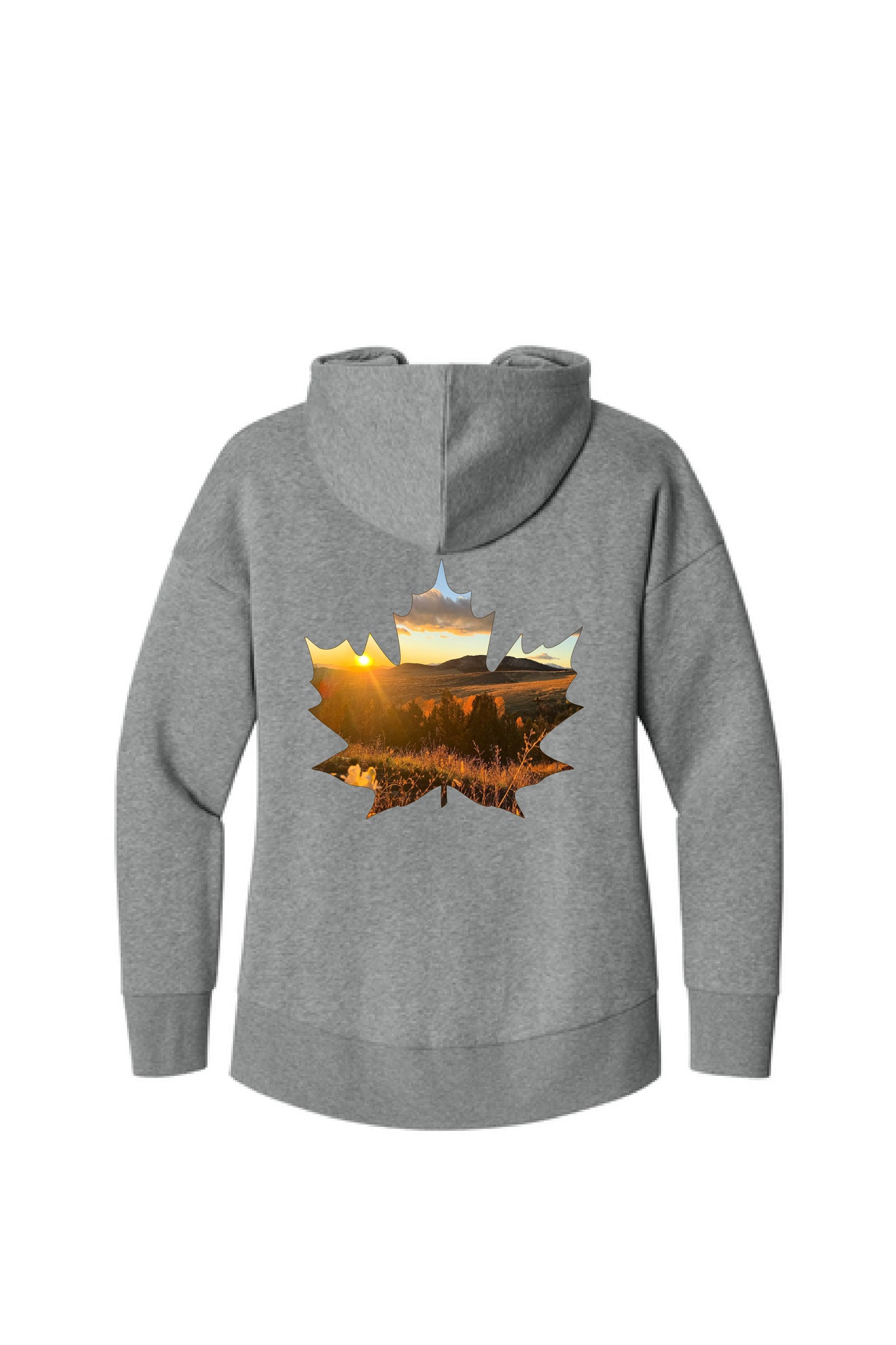 Ladies fit Mountain Maple Leaf Sunset Zip Hoodie