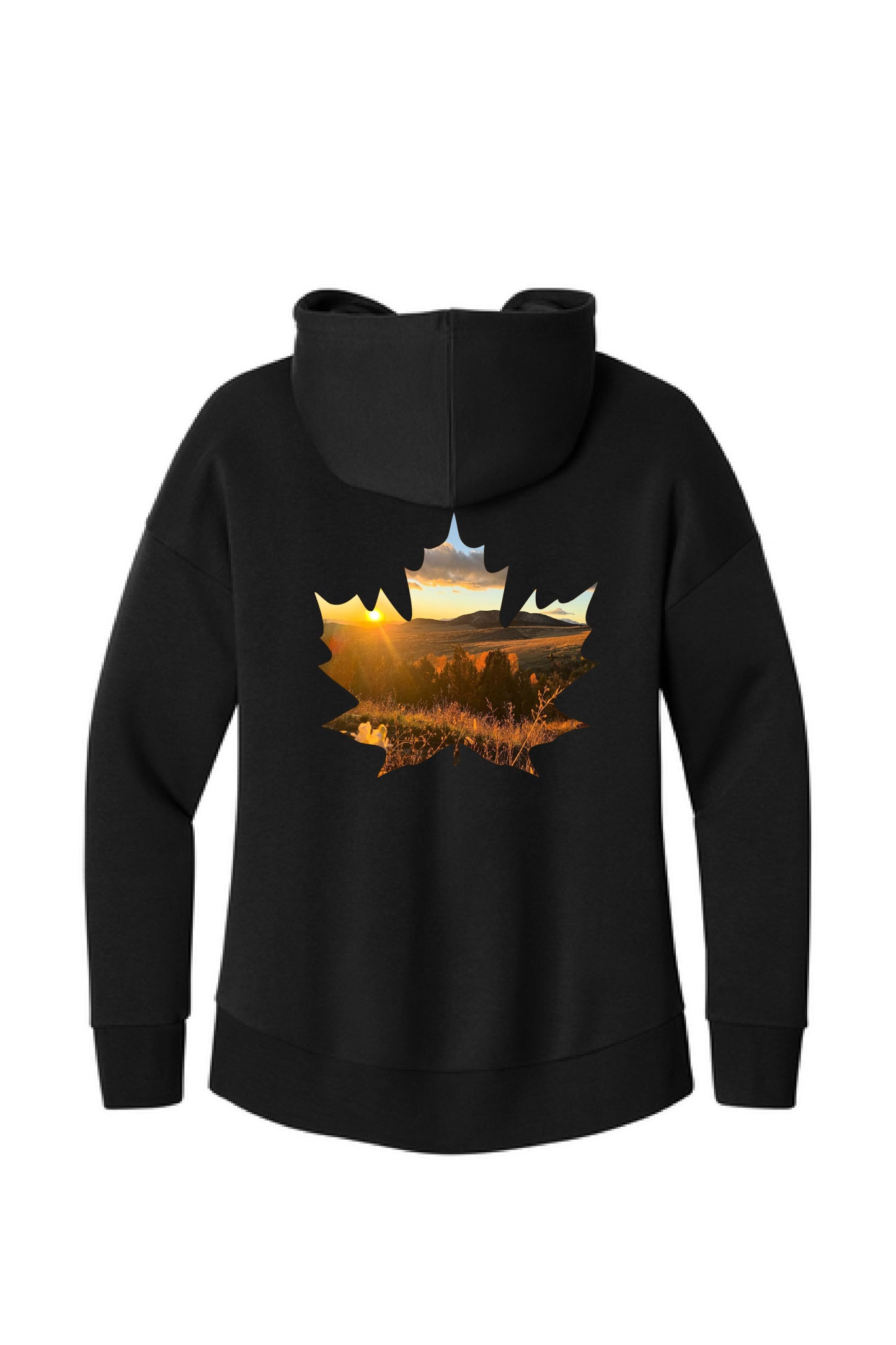 Ladies fit Mountain Maple Leaf Sunset Zip Hoodie