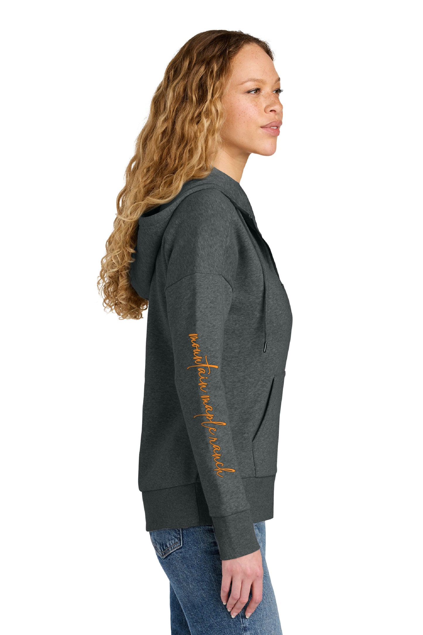 Ladies fit Mountain Maple Leaf Sunset Zip Hoodie