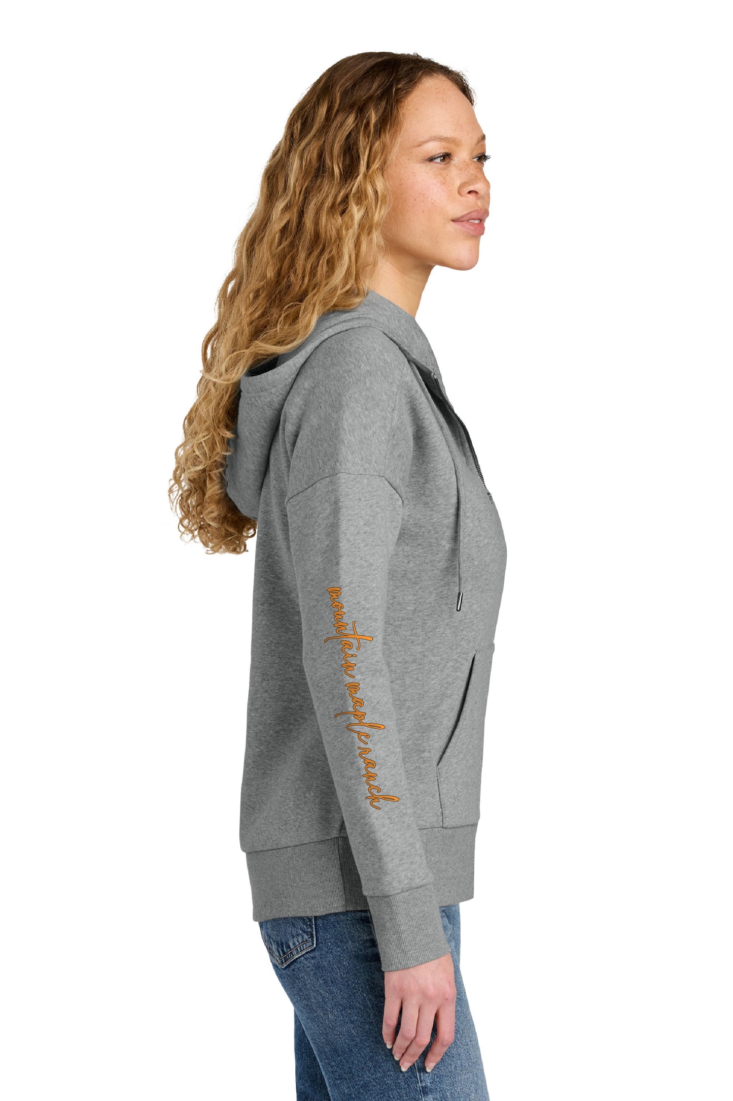 Ladies fit Mountain Maple Leaf Sunset Zip Hoodie