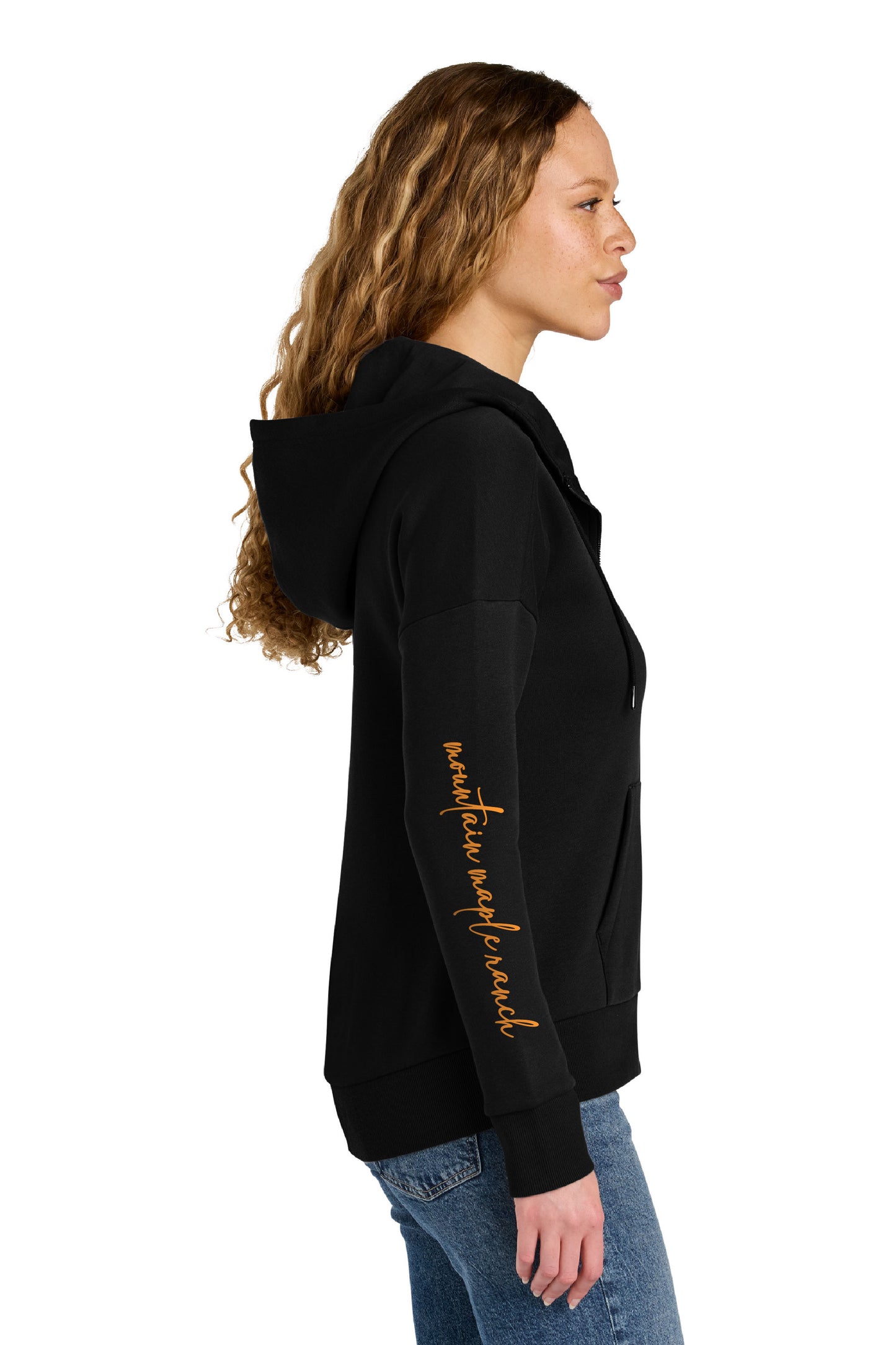 Ladies fit Mountain Maple Leaf Sunset Zip Hoodie