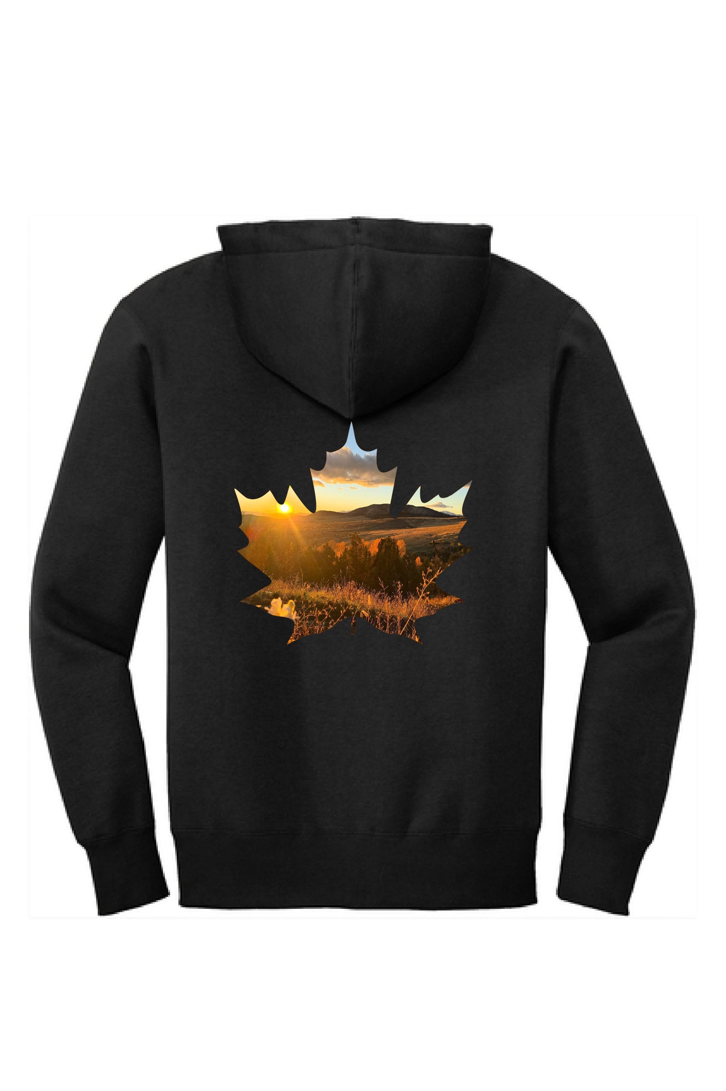 Mountain Maple Leaf Sunset Zip Hoodie